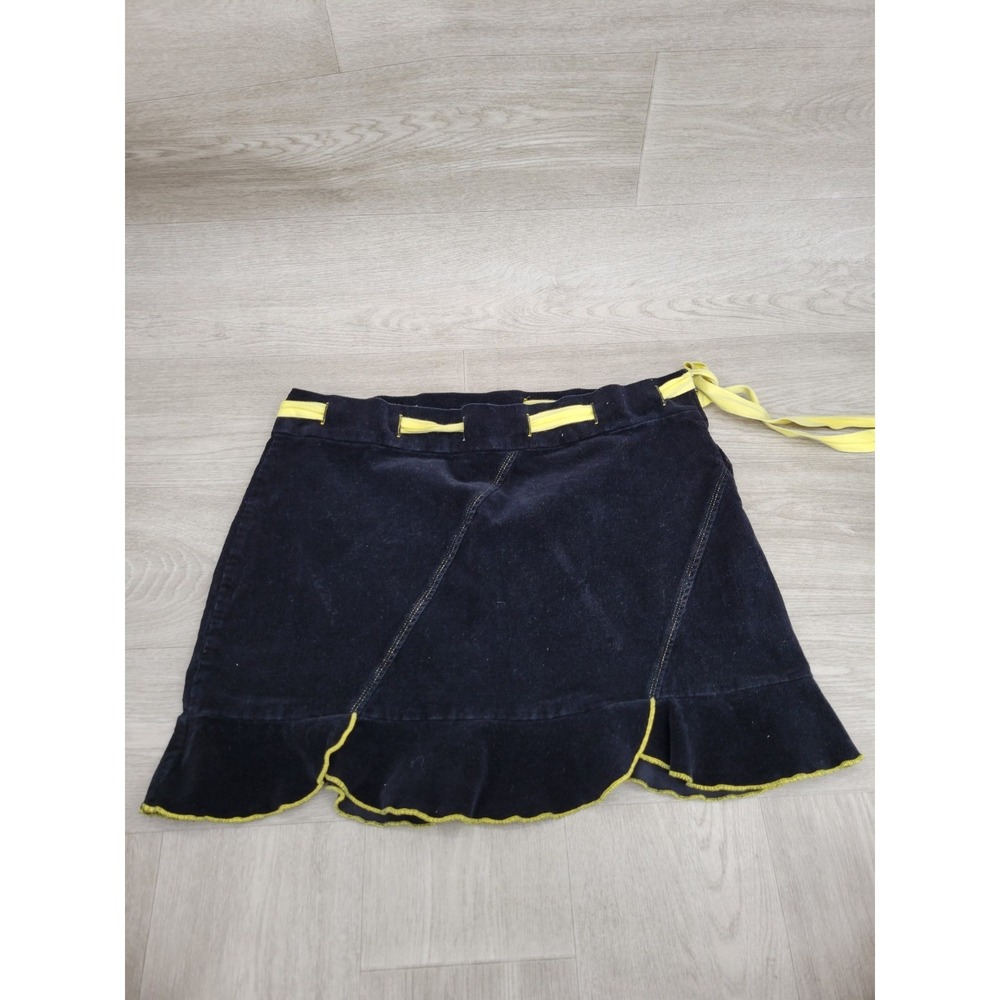 VTG 90s Y2K Morbid Threads Mall Goth Corduroy Mini Skirt Black Yellow Trim XL